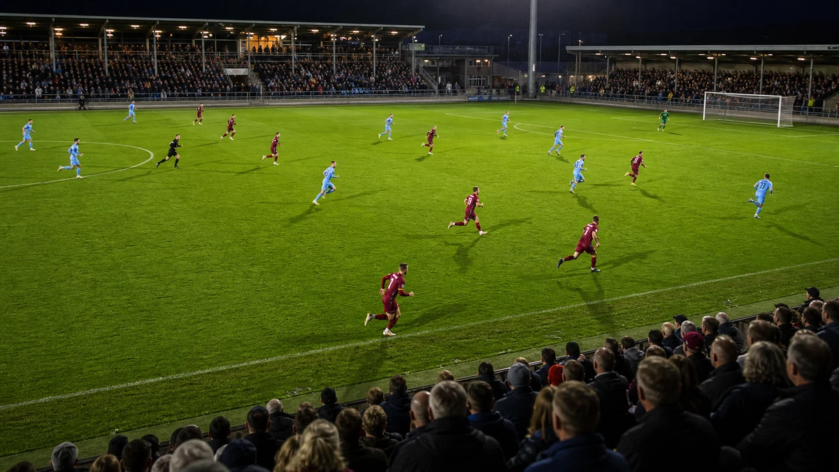 Spelmoment från en fotbollsmatch i Ettan.